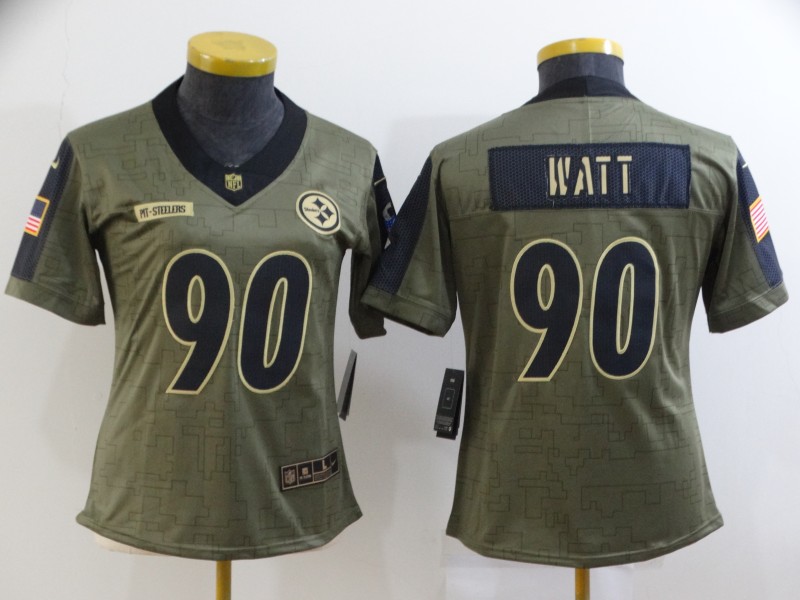 2021 Women Pittsburgh Steelers #90 Watt Nike Olive Salute To Service Limited NFL jersey->boston celtics->NBA Jersey
